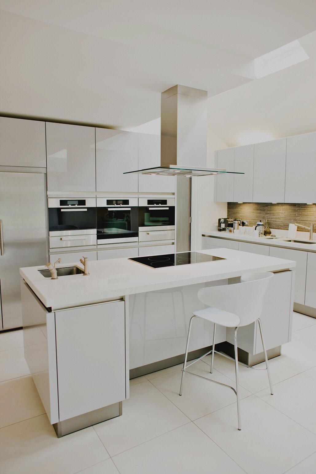 Interior of white, modern kitchen